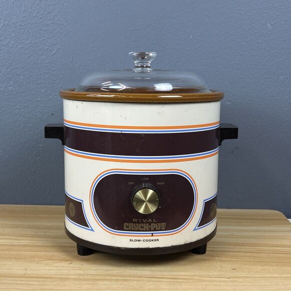 Other - VINTAGE Rival Crock Pot Model 3100 3.5 Qt Slow Cooker Stripes 70s 80s TESTED!!